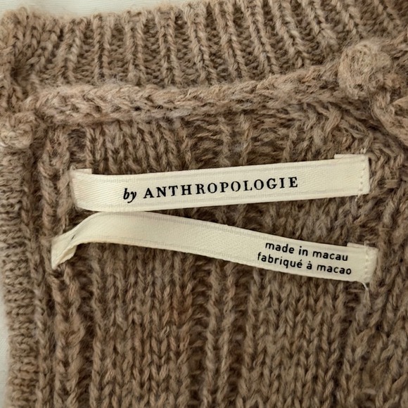 Anthropologie Taupe Brown Boho Cottagecore Knit Short Sleeve Scalloped Sweater L - Picture 3 of 10